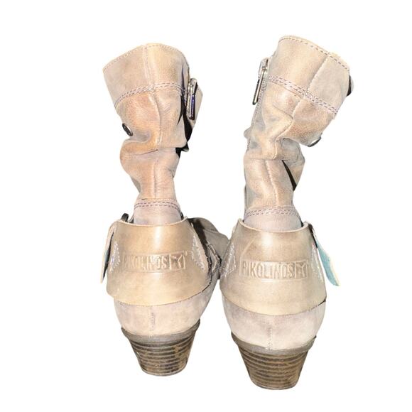 Pikolinos Brujas Ankle Boots Women's Size 9 Taupe Leather Side Zip Shoe Buckle - Picture 4 of 7